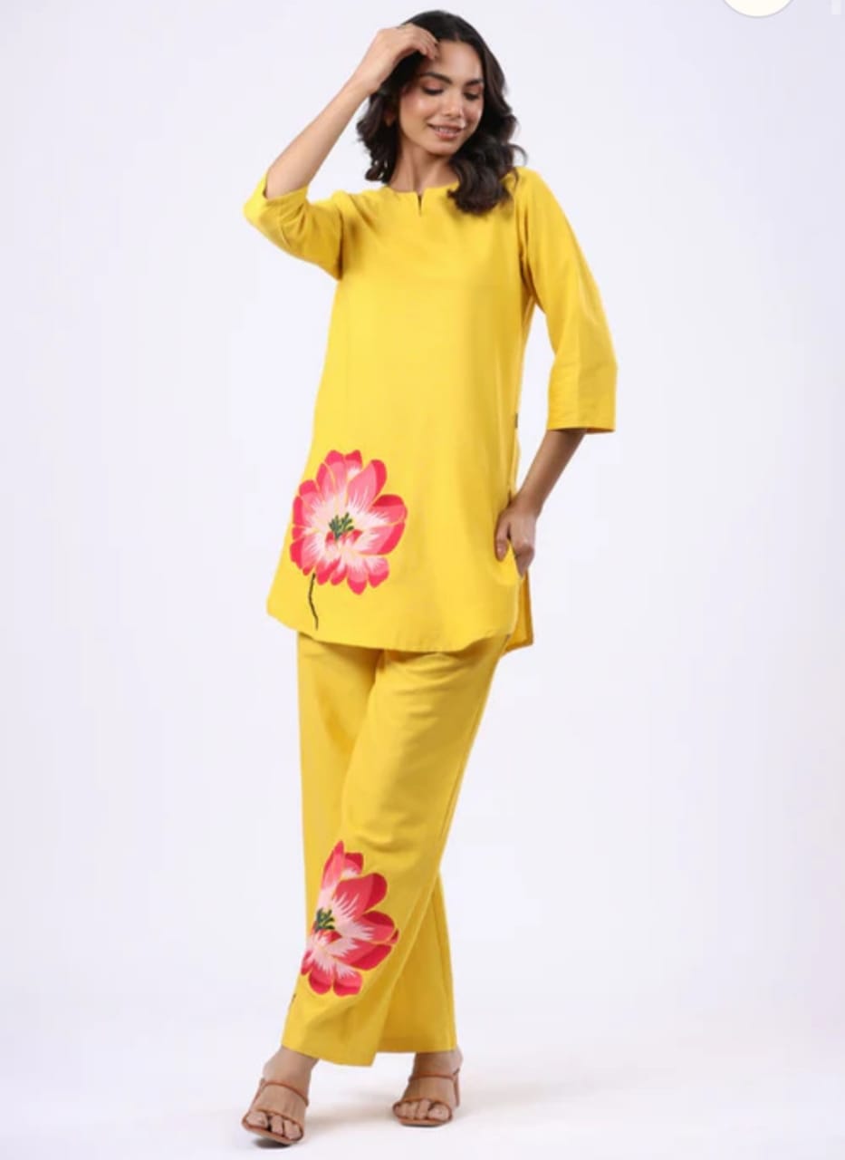 Women Yellow Cotton Co-Ord set