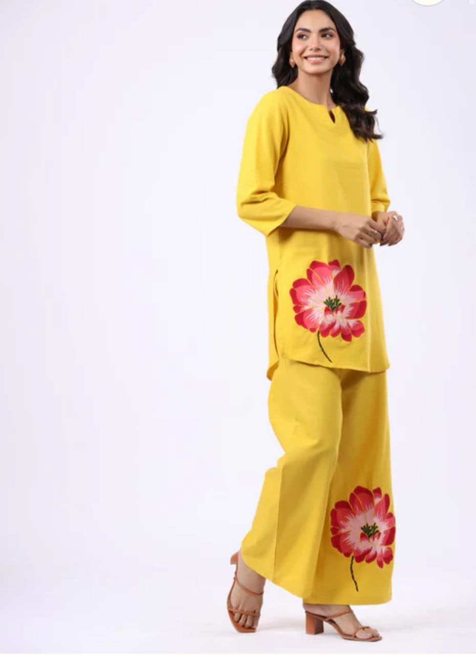 Women Yellow Cotton Co-Ord set