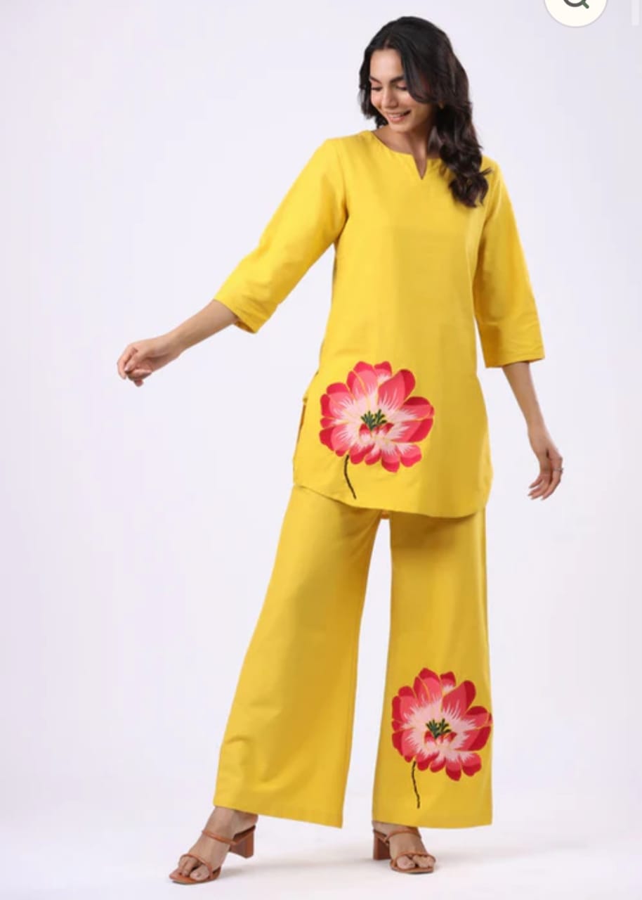 Women Yellow Cotton Co-Ord set