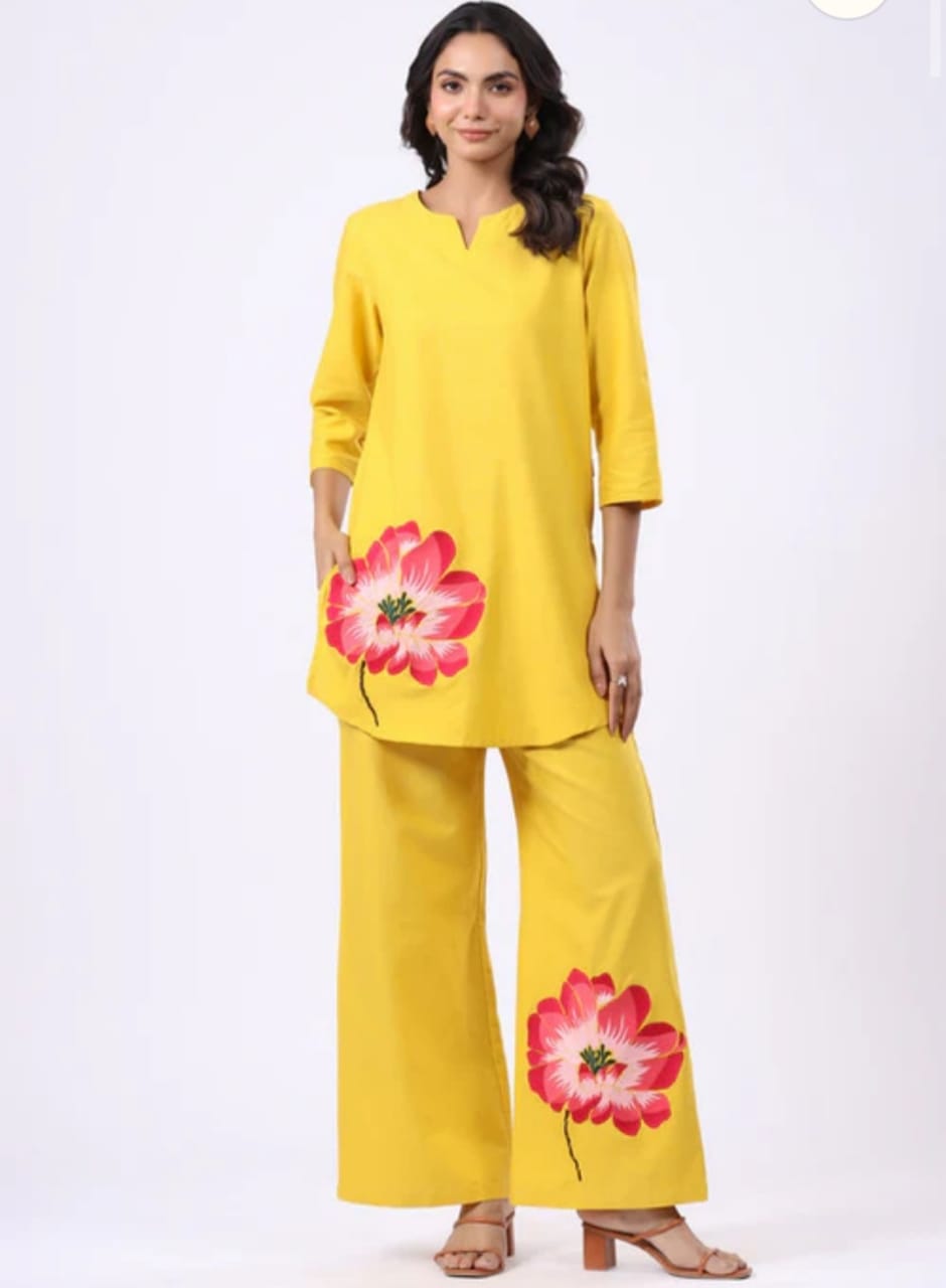 Women Yellow Cotton Co-Ord set