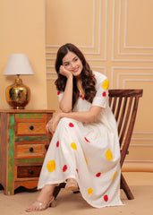 Women White Cotton Embroidery cut Kurta Pant set