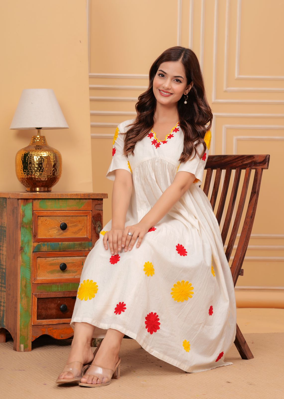 Women White Cotton Embroidery cut Kurta Pant set