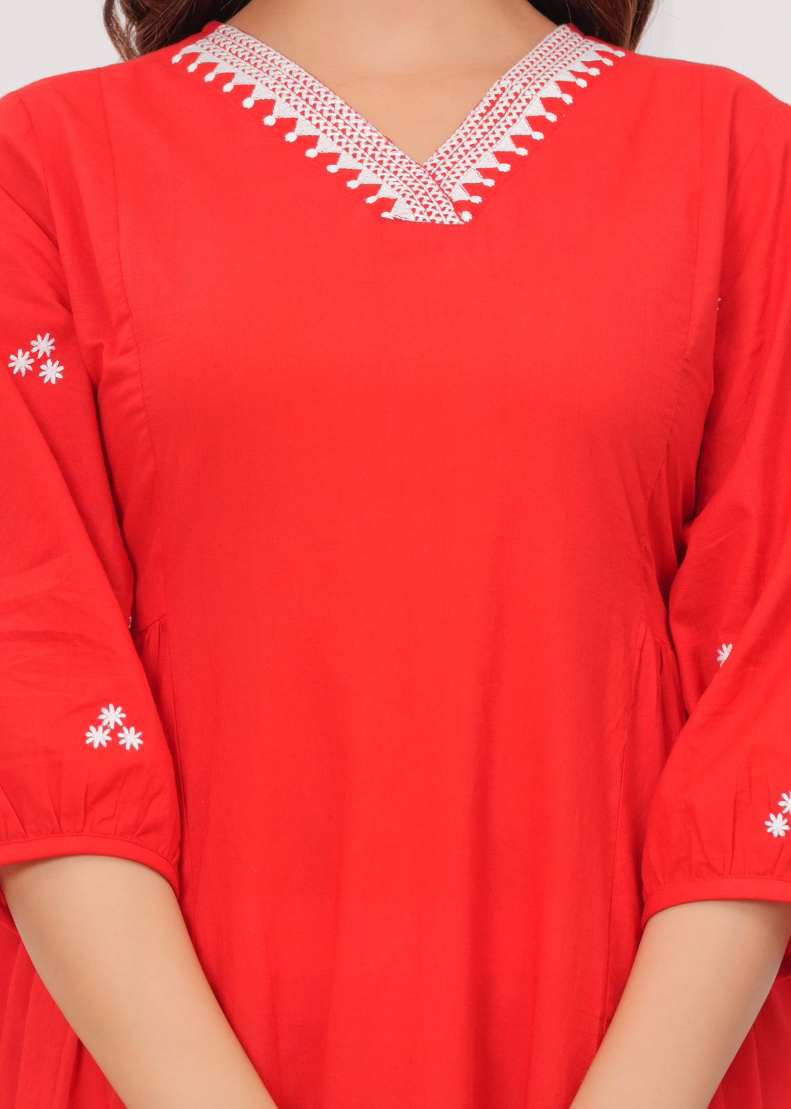 Women Red Cotton Kurta Pant set