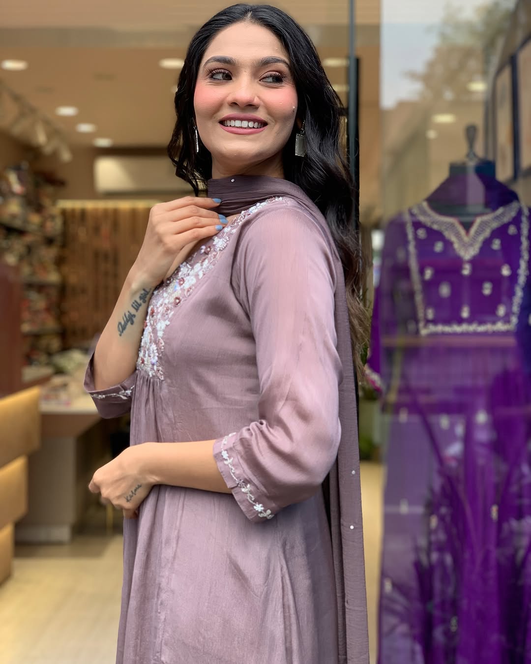 Women Lilac Cotton Kurta Pant and Dupatta set