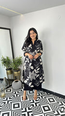 Women Black Printex Cotton Kurta Palazzo set