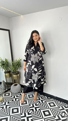 Women Black Printex Cotton Kurta Palazzo set