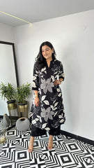 Women Black Printex Cotton Kurta Palazzo set