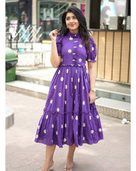 Women Blue Dazy Cotton Middi Gown