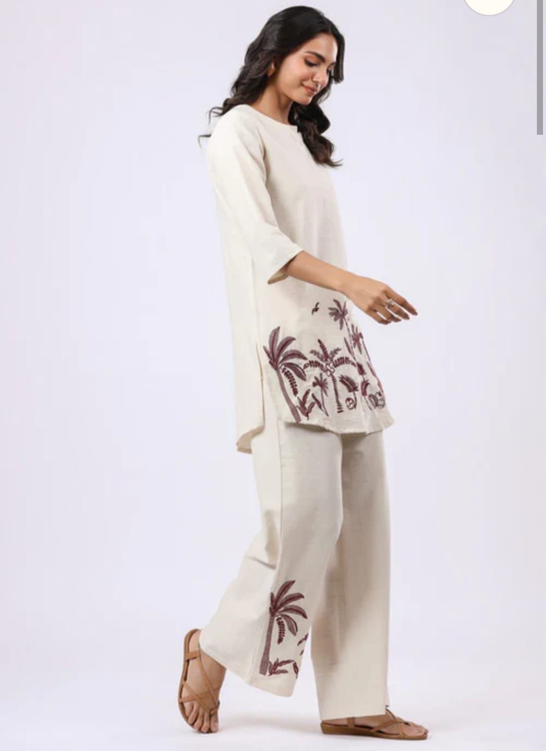 Women Off-White Embroidery Cotton Co-Ord set