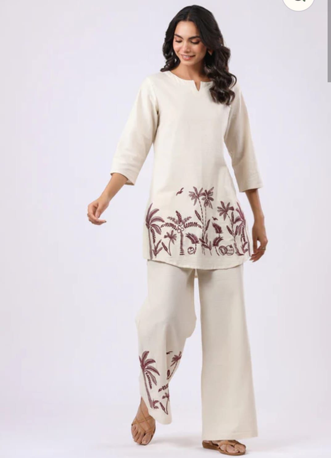 Women Off-White Embroidery Cotton Co-Ord set