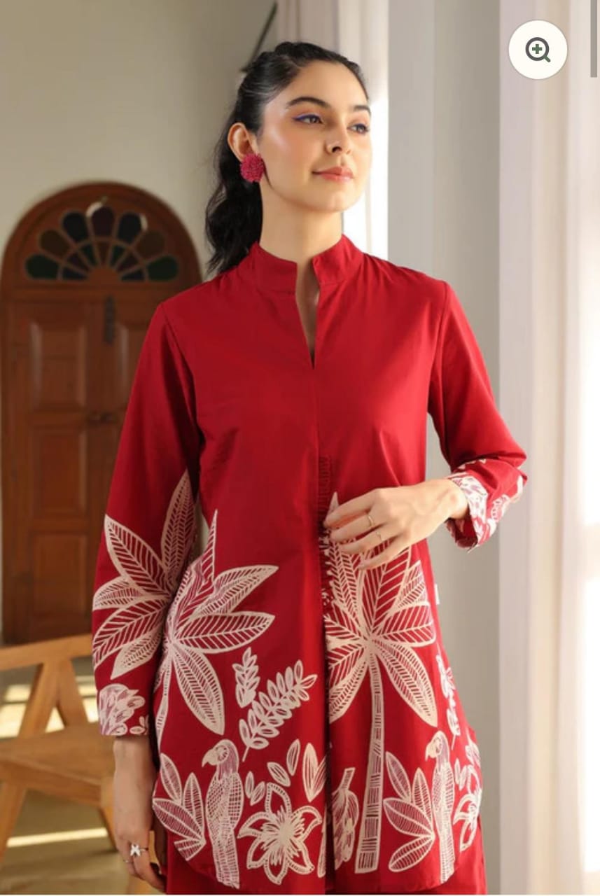 Women Red Hot Upcoming Summer Cotton Co-Ord set