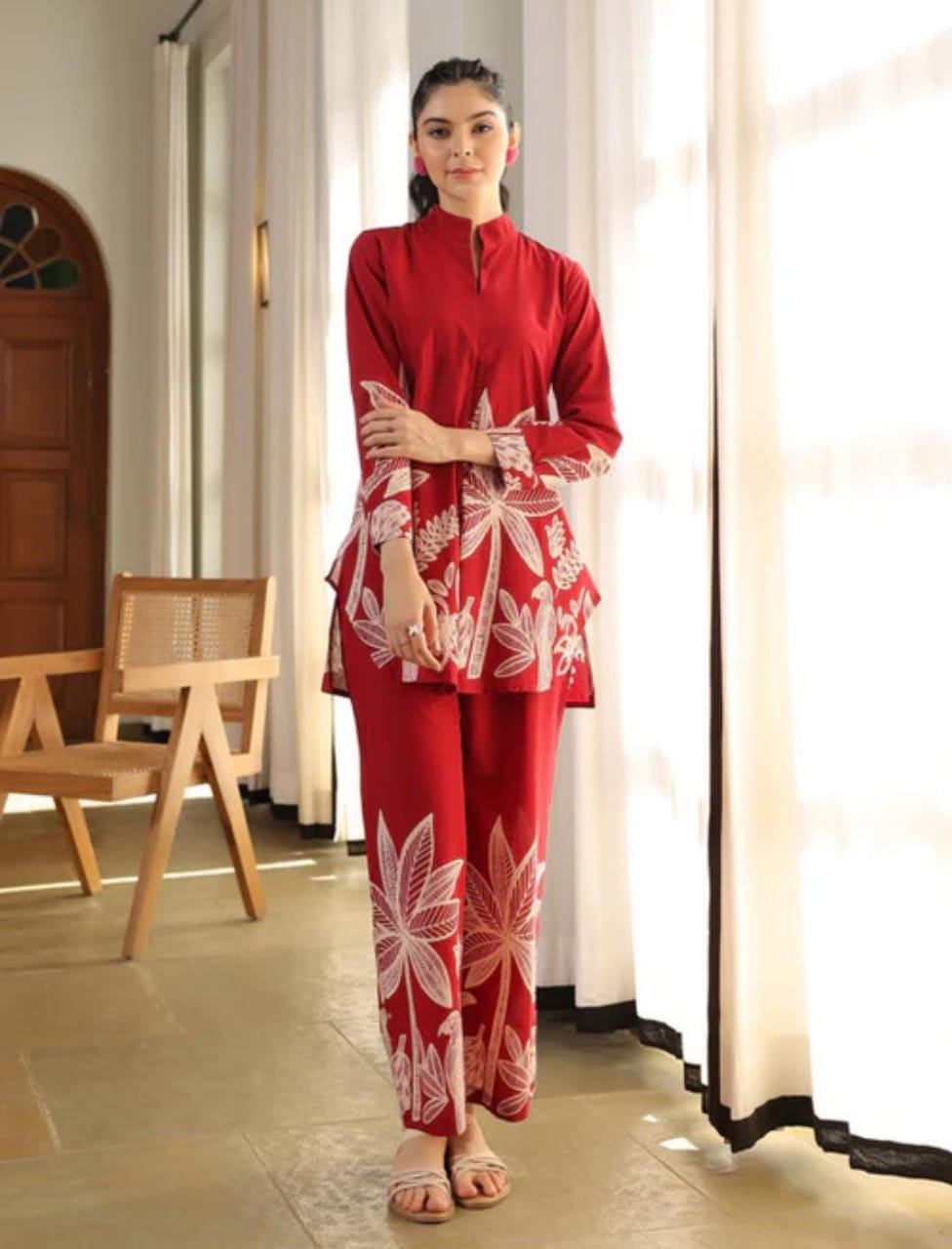 Women Red Hot Upcoming Summer Cotton Co-Ord set