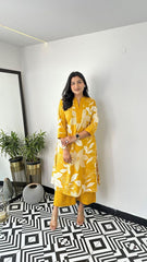 Women Yellow Printex Cotton Kurta Palazzo set