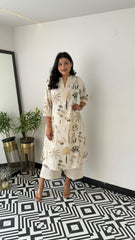 Women Off-White Breathable Brown Khajur Cotton Kurta Palazzo Set