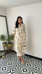 Women Off-White Breathable Brown Khajur Cotton Kurta Palazzo Set