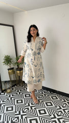 Women Off-White Breathable Blue Khajur Cotton Kurta Palazzo Set