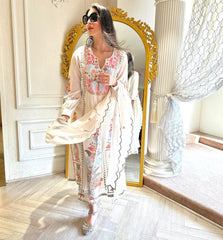 Women White Georgette Kurta Pant and Georgette Dupatta set