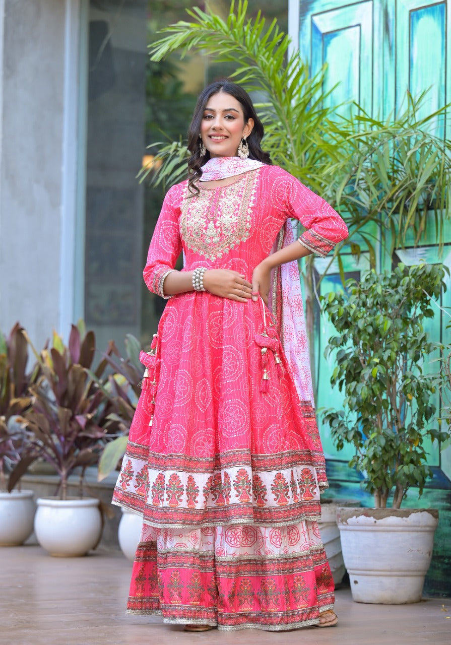 Women Pink Cotton Kurta Sharara and Dupatta set