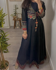 Women Black Chanderi silk Gown and Dupatta set