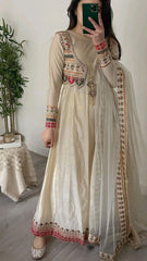 Women Cream Chanderi silk Gown and Dupatta set