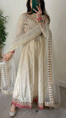 Women Cream Chanderi silk Gown and Dupatta set