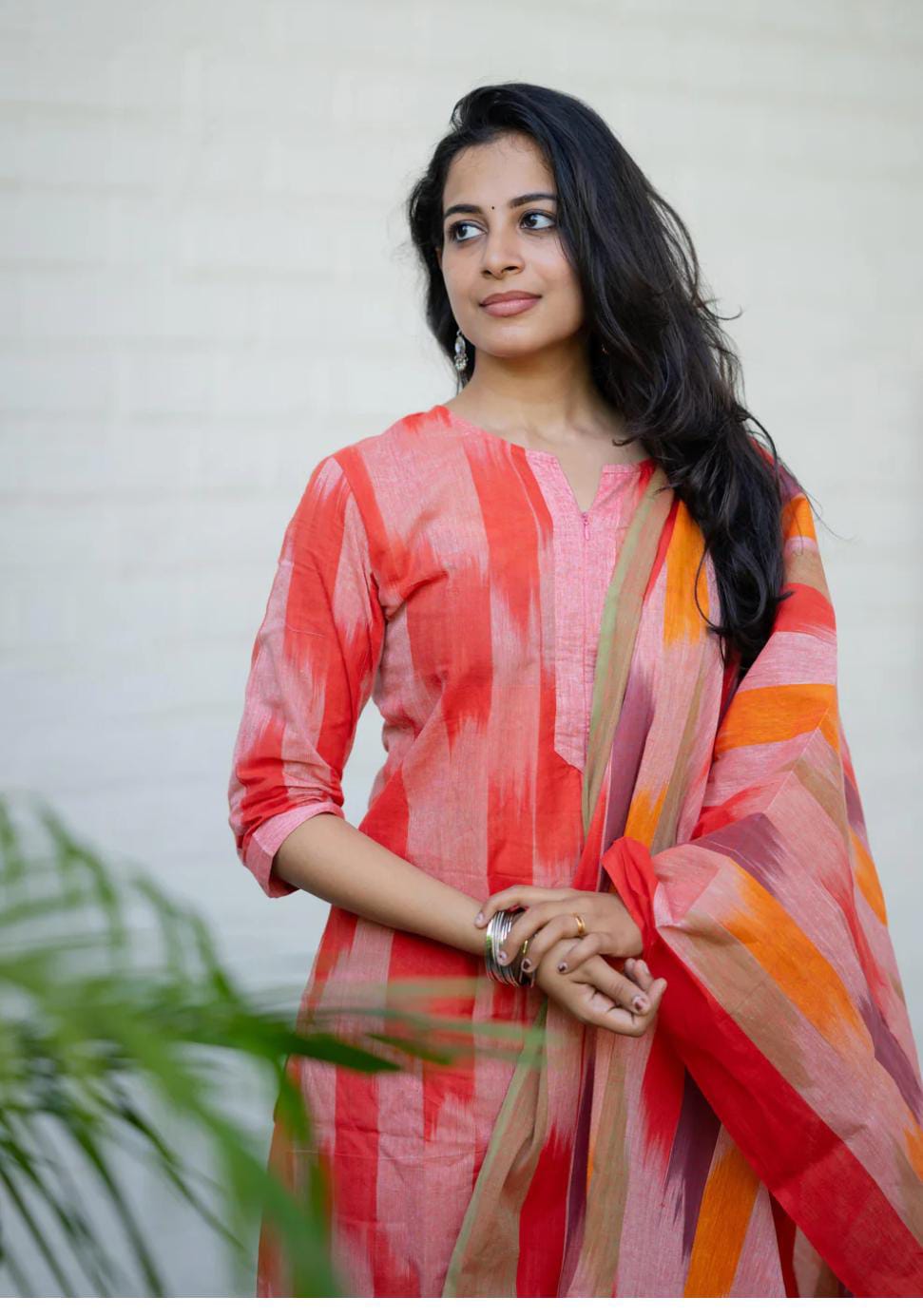 Women Red South Cotton Shade Kurta Pant and Dupatta set