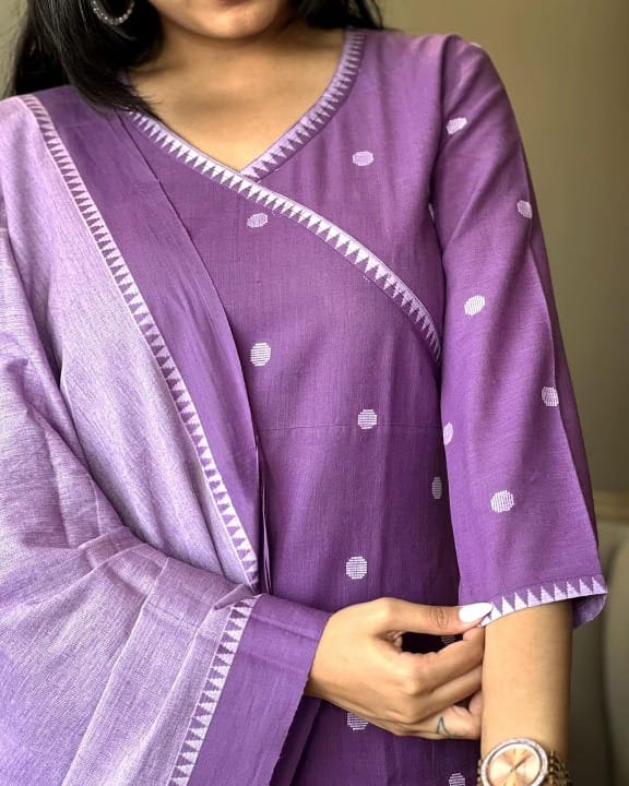Women Purple South Cotton Kurta Pant and Dupatta set
