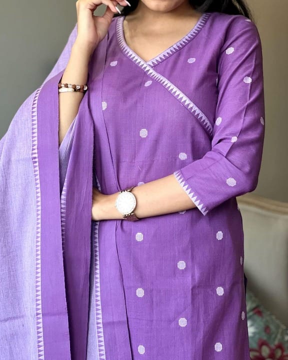 Women Purple South Cotton Kurta Pant and Dupatta set