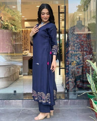 Women Blue Cotton Hathi Kurta Pant set