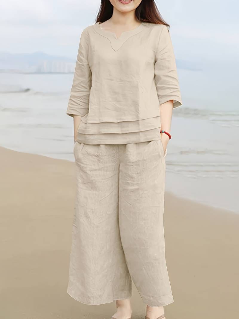 Women Beige Cotton Co-Ord set