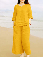 Women Yellow Sumandar Cotton Co-Ord set