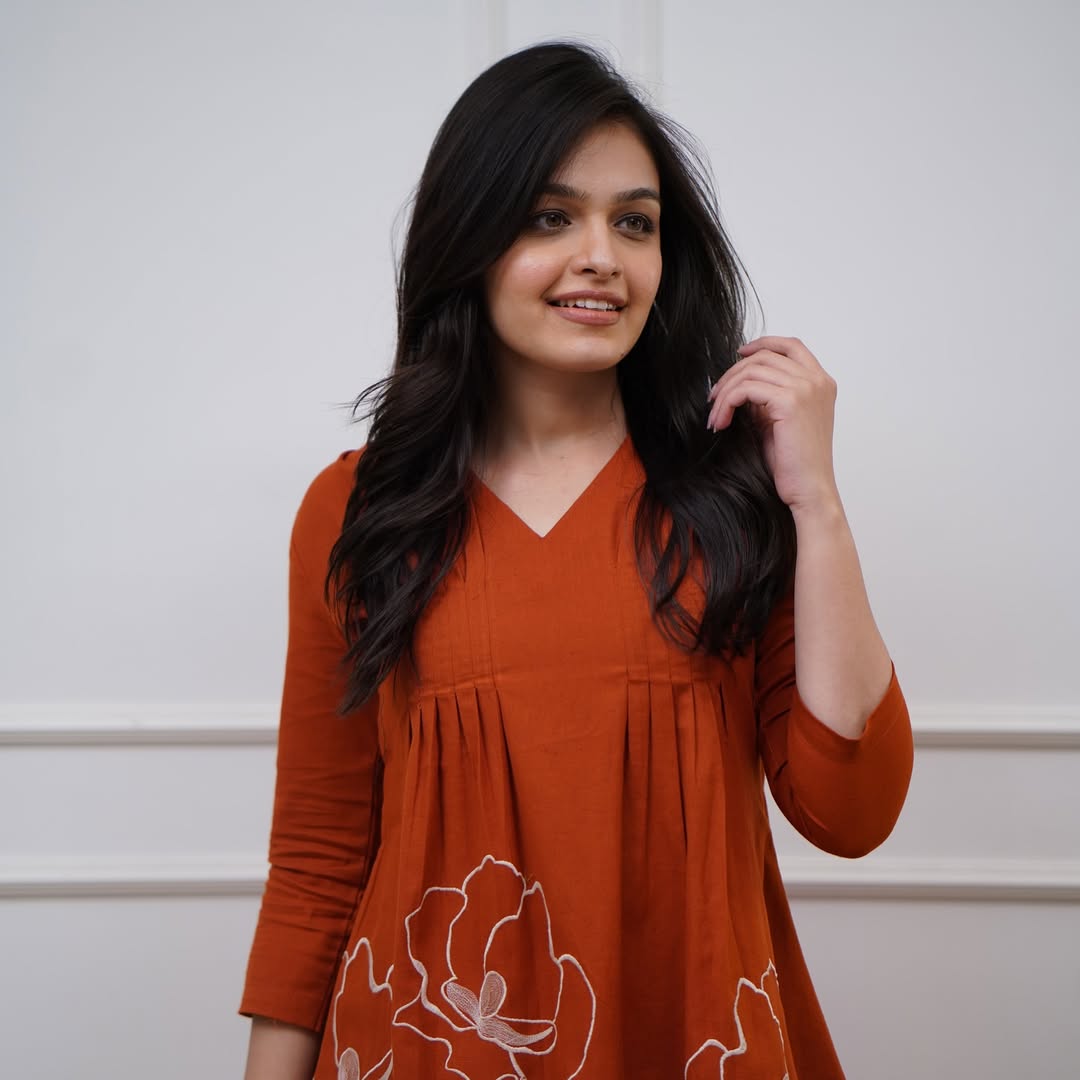 Women Orange Cotton Flower tunic Co-Ord set