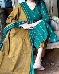 Women Green South Handloom Cotton Kurta Pant and Dupatta set