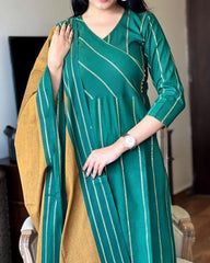 Women Green South Handloom Cotton Kurta Pant and Dupatta set