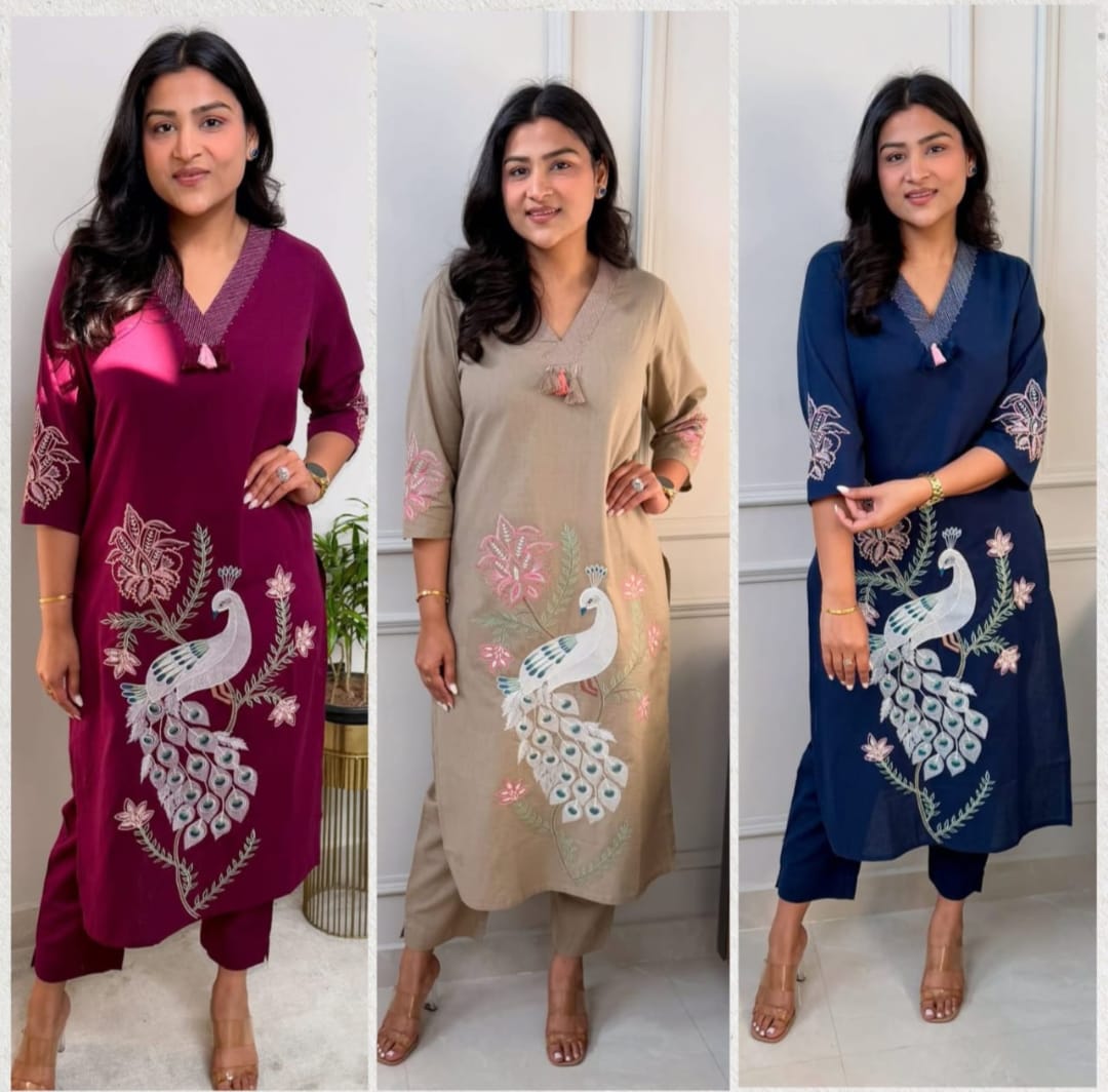 Women Trending Maroon Cotton Embroidery Kurta and Pant set