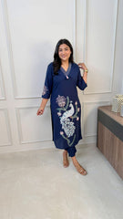 Women Trending Blue Cotton Embroidery Kurta and Pant set