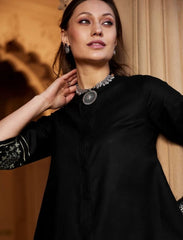 Women Black Cotton Kurta Pant set