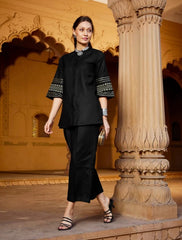 Women Black Cotton Kurta Pant set