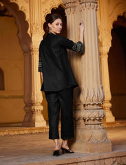 Women Black Cotton Kurta Pant set