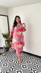 Trending Pink Multicolor Cotton Kurta Pant set