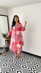 Trending Pink Multicolor Cotton Kurta Pant set