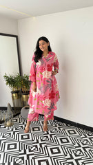 Trending Pink Multicolor Cotton Kurta Pant set