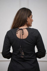 Women Trending Black Cotton Embroidery Kurta and Pant set