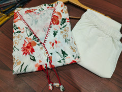 Women White Cotton Pervious kurta pant set