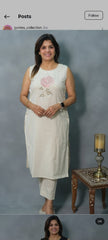 Women Off-White Embroidery Rose Kurta Pant set