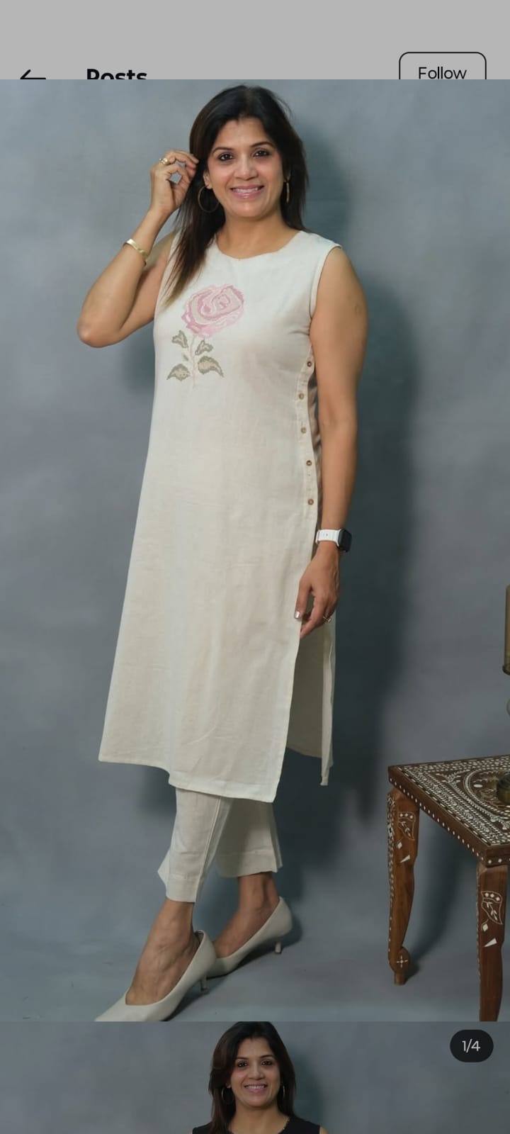 Women Off-White Embroidery Rose Kurta Pant set
