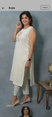 Women Off-White Embroidery Rose Kurta Pant set