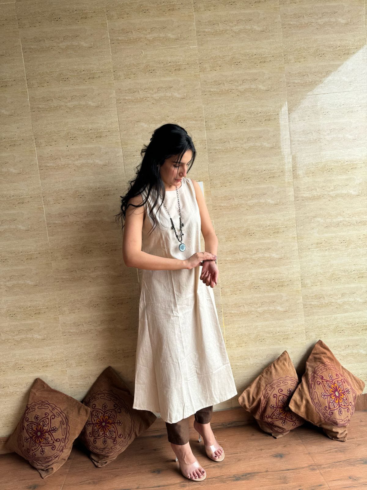 Women Summer essential Cotton Sleeveless Kurta and Pant set