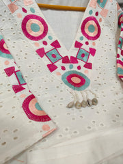Women White Schiffley Cotton Embroidery Co-Ord set