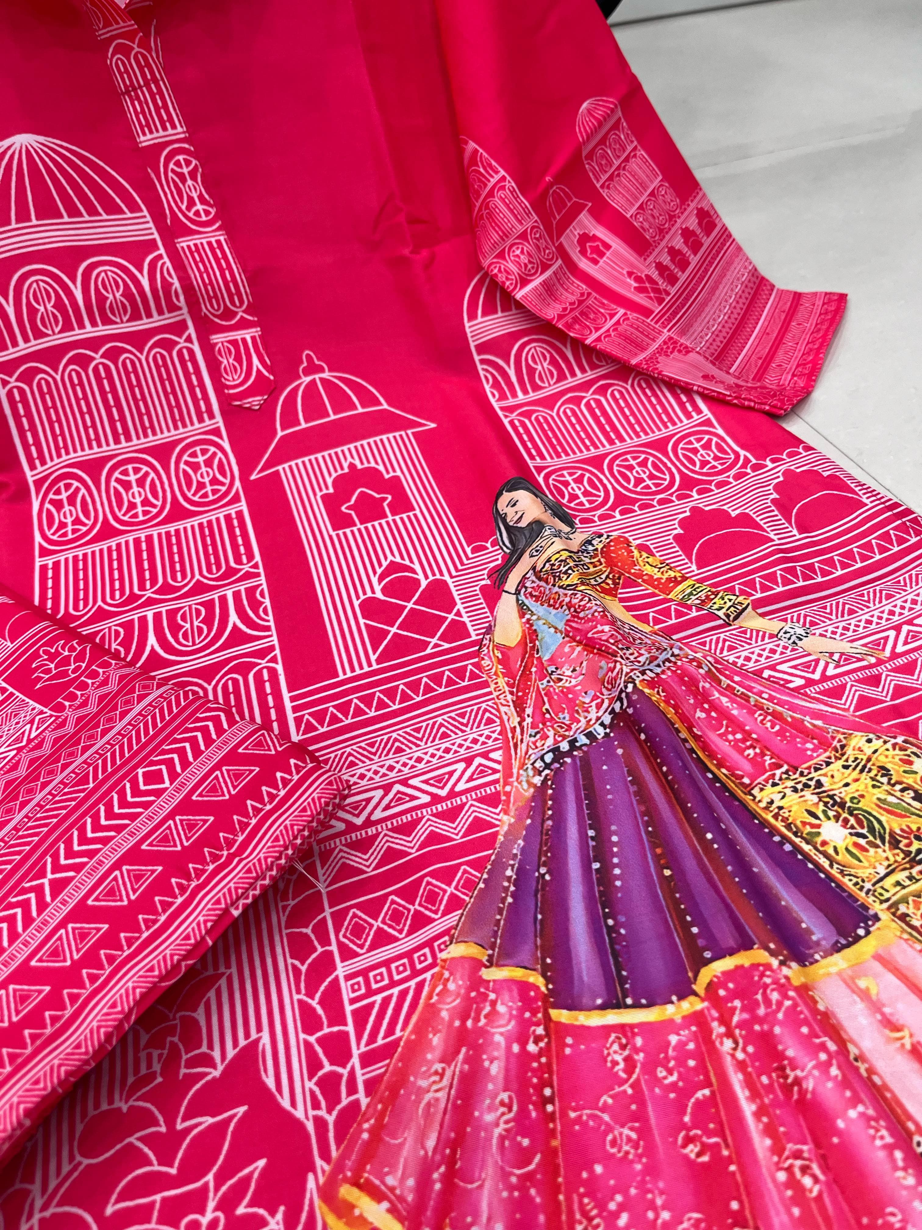 Women Pink Muslin Silk Ghoomer Co-Ord set
